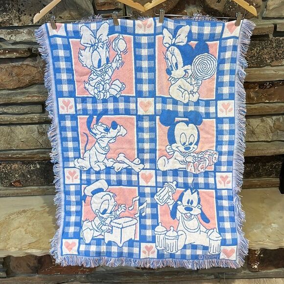 Vintage 1994 Disney Babies Pastel Fringed Throw Blanket